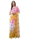 Vasthrlay Pink1 Printed Linen Saree With Unstitched Blouse Piece