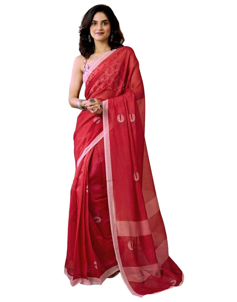 Vasthrlay Chanderi Printed Unstitched Orange Saree
