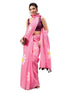 Vasthrlay Baby Pink Linen Floral Printed Saree With Solid Unstitched Linen Blouse Piece