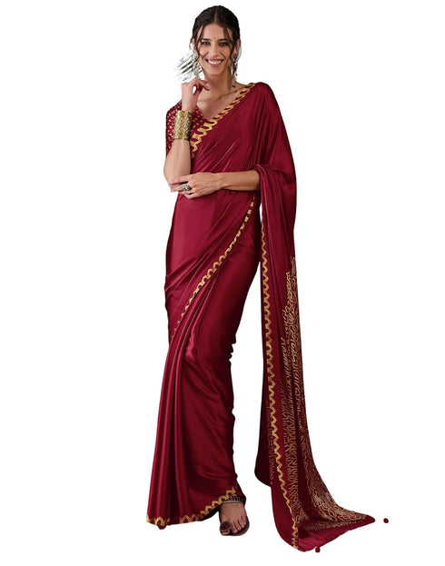 Vasthrlay Printed Tassels Unstitched Red Saree