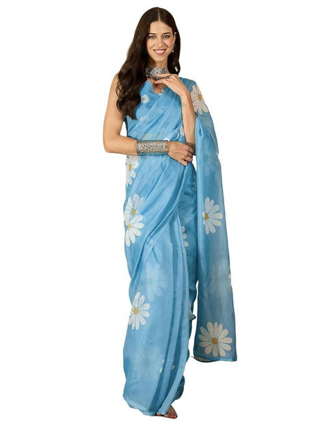 Vasthrlay Georgette Printed Unstitched Blue Saree