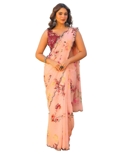 Vasthrlay Georgette Weaving Unstitched Red Saree