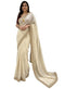 Vasthrlay Fendy Space Silk Cream Saree With Sequin Embroidery And Heavy Gold Fancy Fringes Lace Border