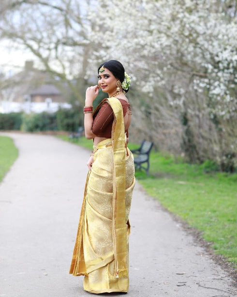 Vasthrlay Yellow Banarasi Saree