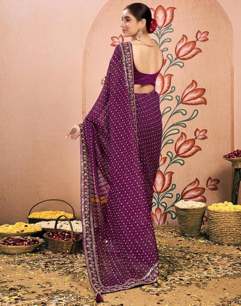 Vasthrlay Bandhani Embroidery Unstitched Rama Green Saree