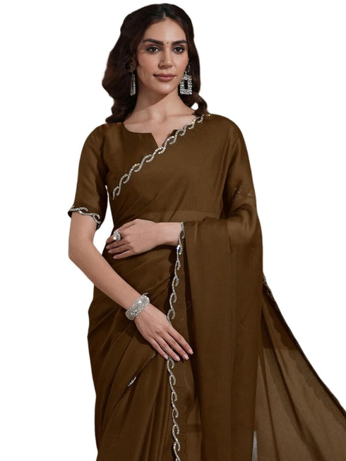 Vasthrlay Chinnon Chiffon Pista Saree