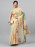 Vasthrlay Beige3 Floral And Solid Design Polyester Saree With Unstitched Blouse Piece