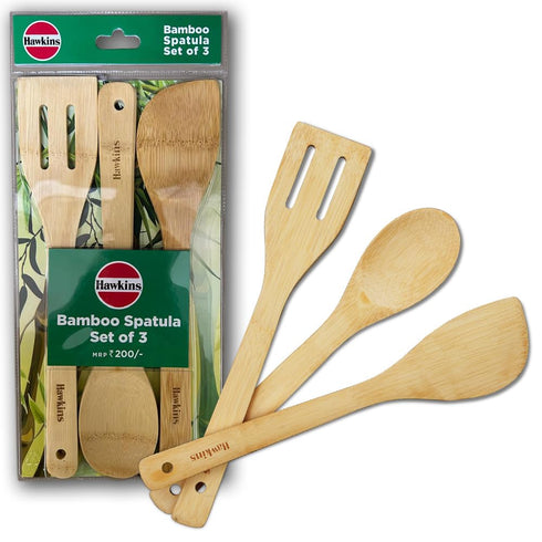 Hawkins Bamboo Spatula Set of 3 | Natural Handmade Bamboo Kitchen Tools (BSPTL3)