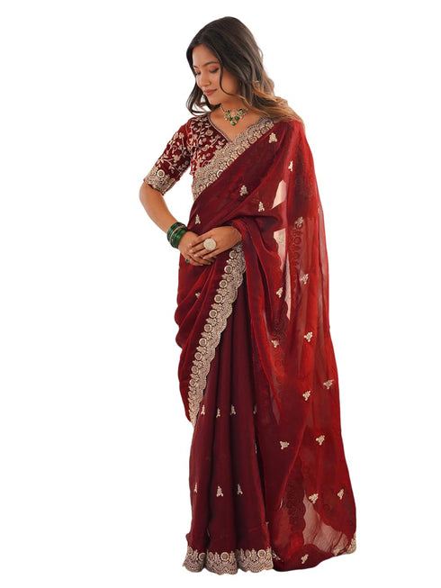 Vasthrlay Sequins Embroidery Dark Saree