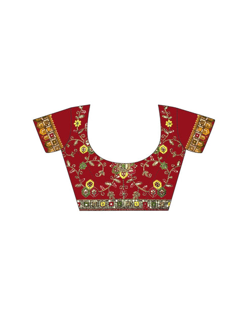 Vasthrlay Georgette Embroidery Unstitched Red Saree