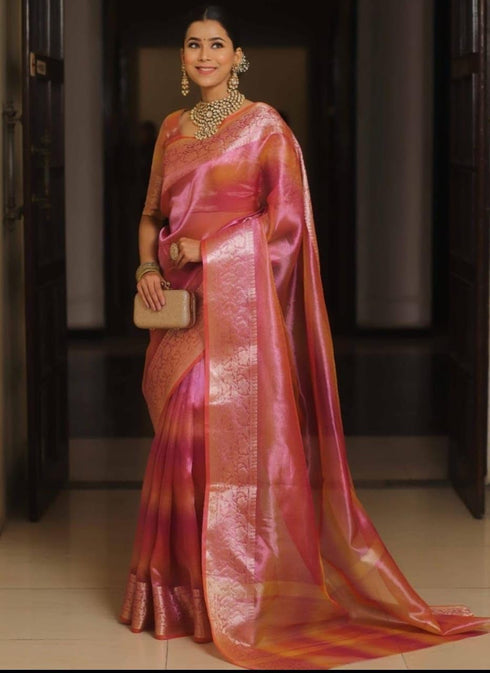 Vasthrlay Organza Kanjivaram Golden Ethnic Wear