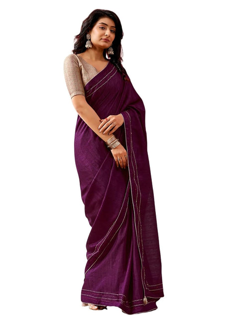 Vasthrlay Embroidery Peach Saree