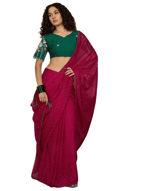 Vasthrlay Shimmer Embroidery Peach Saree