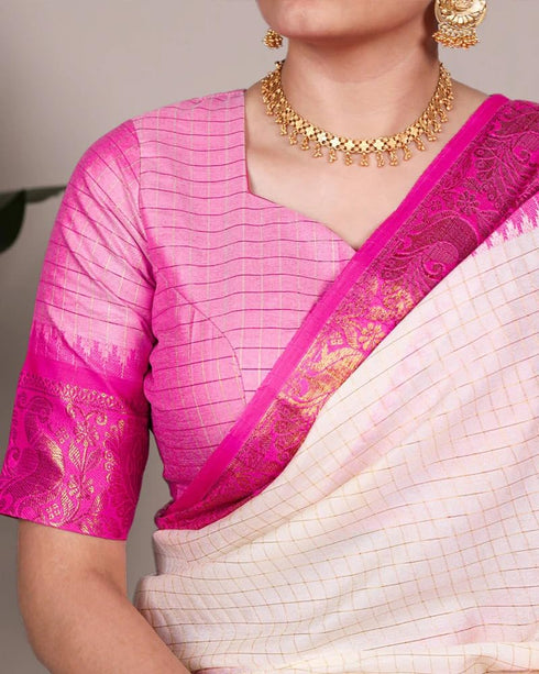 Vasthrlay Kanjivaram Saree Blouse Off White