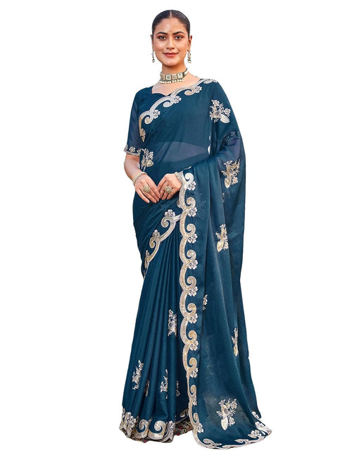 Vasthrlay Georgette Embroidery Dark Saree
