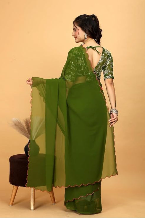 Designer Georgette Saree with Embroidered Blouse Piece
