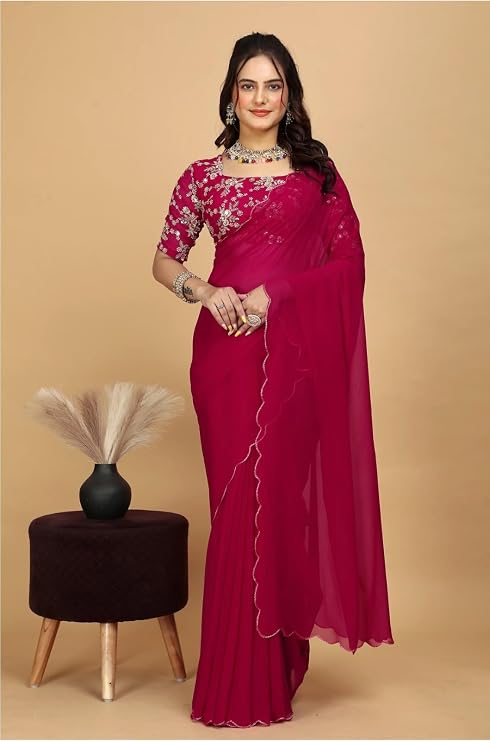 Designer Georgette Saree with Embroidered Blouse Piece