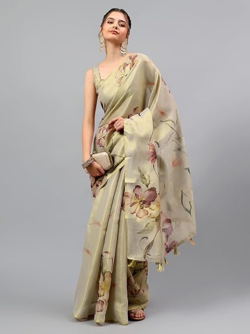 Vasthrlay Beige2 Heavy Zari Woven Silk Ethnic Saree With Unstitched Blouse