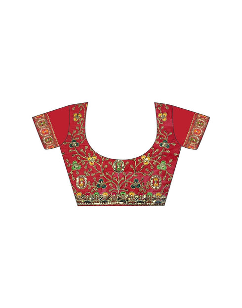 Vasthrlay Georgette Embroidery Unstitched Red Saree