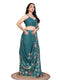 Vasthrlay Turquoise Floral Print Ready To Wear Linen Saree