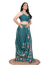 Vasthrlay Turquoise Floral Print Ready To Wear Linen Saree