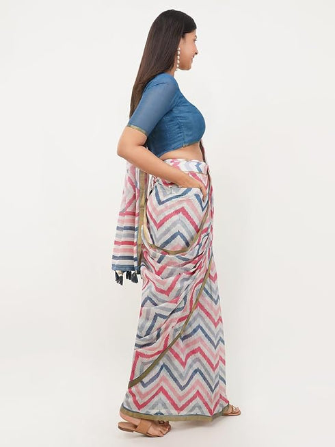 Vasthrlay Multicolour Multi Print Design Linen Ready To Wear Saree