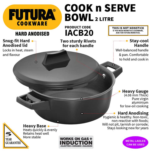 Hawkins Aluminium Futura 2 Litre Cook N Serve Bowl