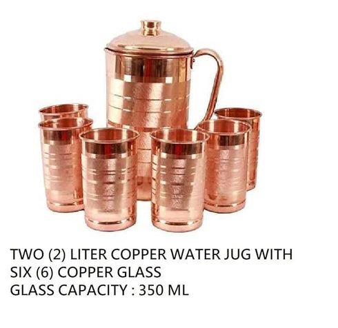 Heavy Copper Water JUG with 5 Glass