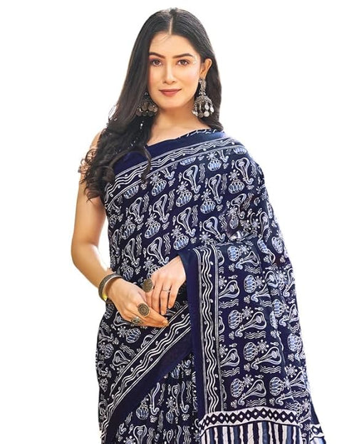 Vasthrlay Printed Pleated Unstitched Dark Green Saree