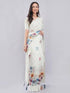 Vasthrlay Floral Off White Print Chanderi Silk Blend Saree With Unstitched Blouse Piece