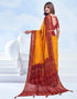 Vasthrlay Bandhani Printed Chiffon Yellow And Maroon Saree With Unstitched Blouse Piece