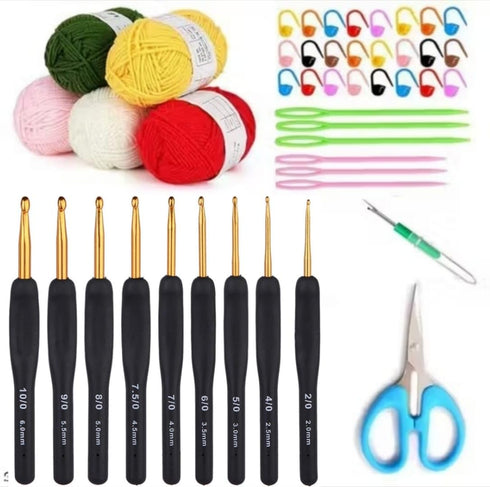 Ergonomic Crochet Hook Set with Soft Grip Handles, Black & Gold Crochet Hooks