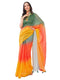 Vasthrlay Yellow2 Daisy Floral Prints Linen Saree With Zari Border And Unstitched Blouse Piece