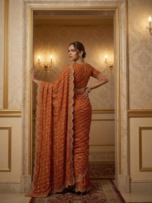 Vasthrlay Orange Traditional Saree