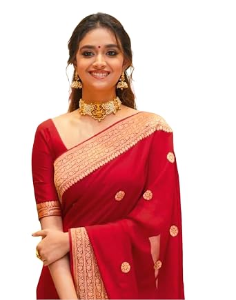 Vasthrlay Kanjivaram Silk Saree Jacquard Banarasi Sari With Blouse Piece For Wedding
