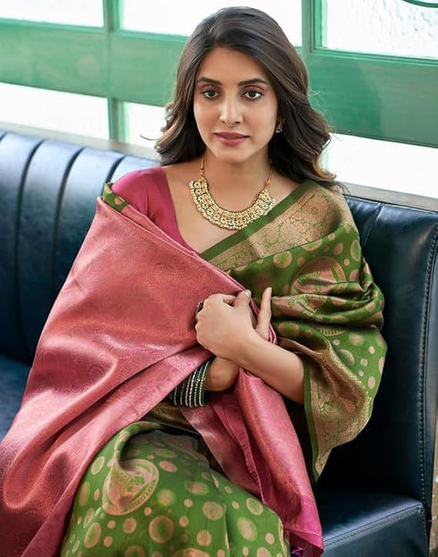 Vasthrlay Banarasi Kanjivaram Unstitched Beige Saree