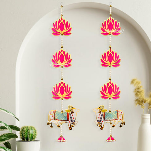 Divyakosh MDF Wood Door Entrance Hanging Set Lotus With Cow