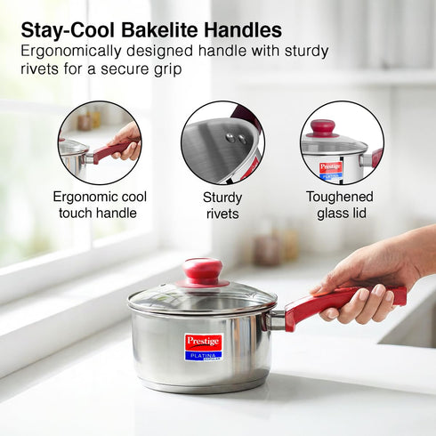 Prestige Platina Popular Stainless Steel Pan with Glass Lid