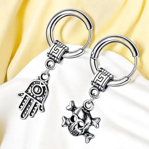 M Men Style Men Fatima Hamsa Hand Palm with Gothic Skeleton Head