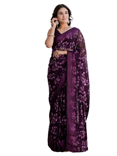 Vasthrlay Georgette Printed Unstitched Wine Saree