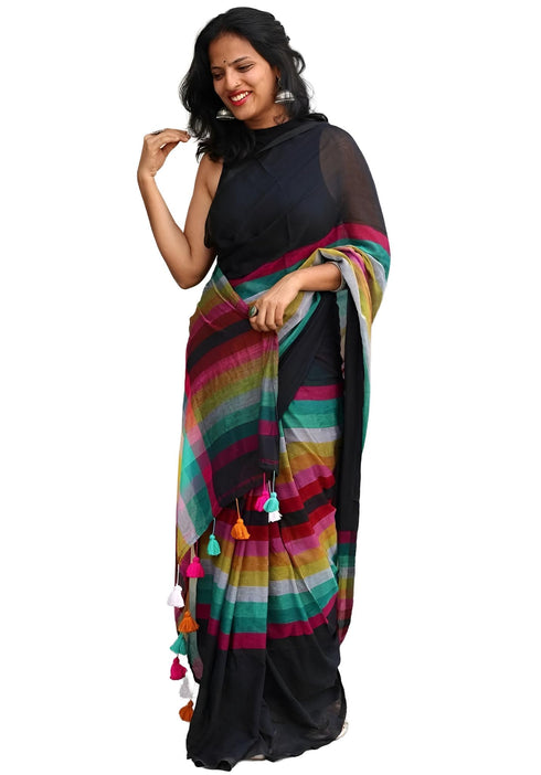 Vasthrlay Black Unstitched Saree