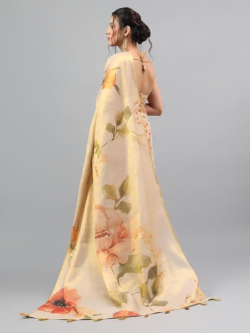 Vasthrlay Metallic Gold Heavy Zari Woven Silk Ethnic Saree With Unstitched Blouse