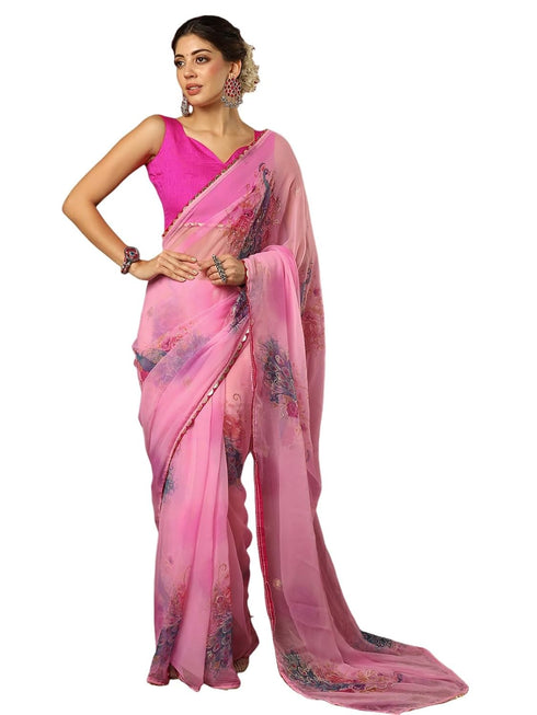 Vasthrlay Georgette Printed Unstitched Maroon Saree