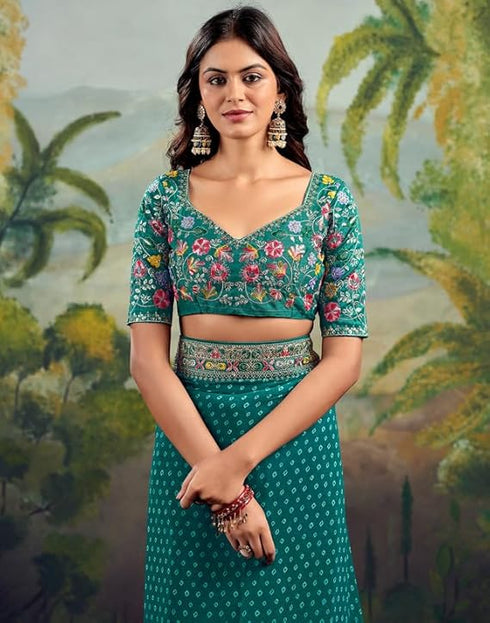 Vasthrlay Georgette Embroidery Unstitched Green Saree