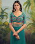 Vasthrlay Georgette Embroidery Teal Green Saree With Unstitched Blouse Piece