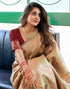 Vasthrlay Banarasi Kanjivaram Unstitched Beige Saree