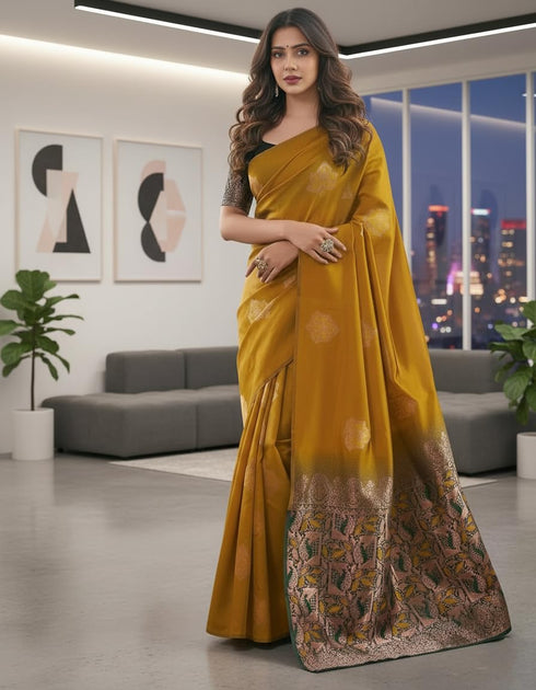 Vasthrlay Banarasi Traditional Sari Az Ys Somya Yellow Saree