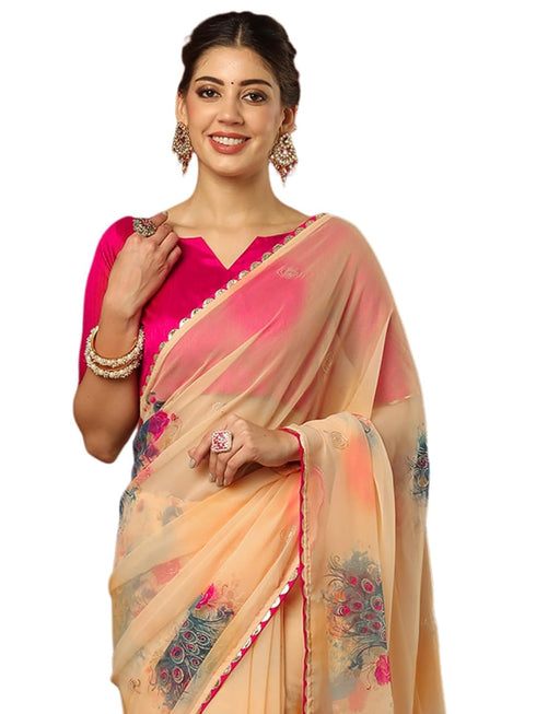 Vasthrlay Georgette Printed Unstitched Maroon Saree
