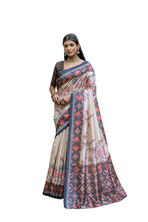 Vasthrlay Tussar Silk Saree Patola Ikkat