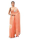 Vasthrlay Peach Linen Floral Printed Saree With Solid Unstitched Linen Blouse Piece